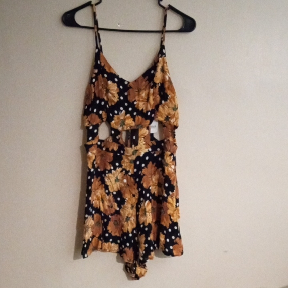 Nordstrom Floral Cutout Romper in Black and Mustard